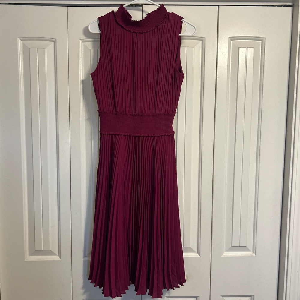 Nanette Lepore Sleeveless Pleated Midi Dress in Deep Red